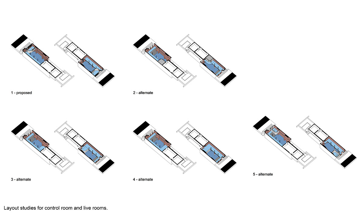 Recording studio layout design studies.