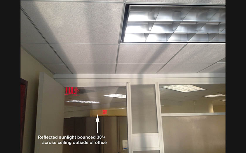 sunlight harvesting shades, reflected sunlight for office daylighting